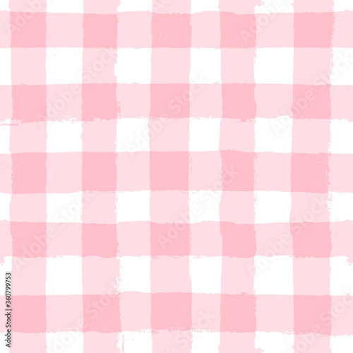 Washable wallpaper murals seamless tartan girly pattern, plaid print, checkered  pink paint brush strokes. Gingham. Rhombus and squares texture for textile:  shirts, tablecloths, clothes, 