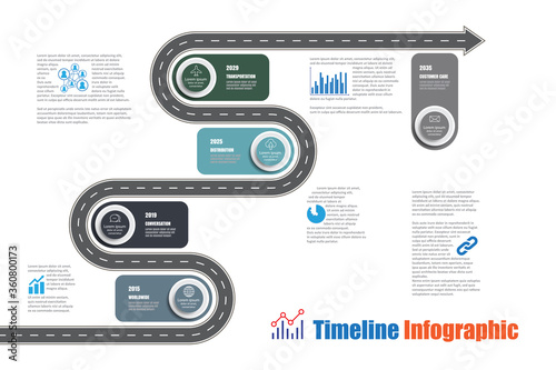 Business roadmap timeline infographic template with pointers designed for abstract background milestone modern diagram process technology digital marketing data presentation chart Vector illustration