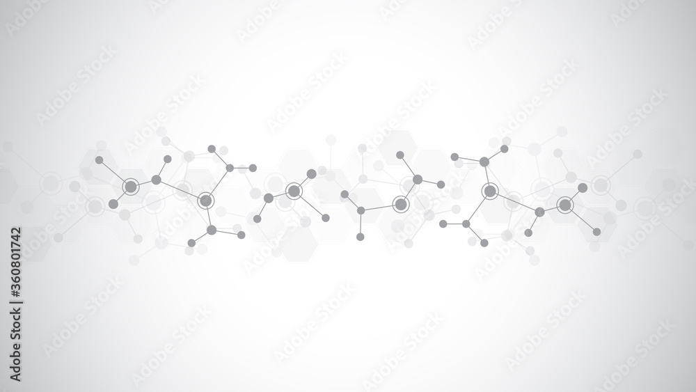 Abstract background of molecular structures. Molecules or DNA strand, genetic engineering, neural network, innovation technology, scientific research. Technological, science and medicine concept. Abstract background of molecular structures. Molecules or DNA strand, genetic engineering, neural network, innovation technology, scientific research. Technological, science and medicine concept.