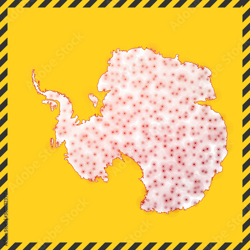 Antarctica closed - virus danger sign. Lock down country icon. Black striped border around map with virus spread concept. Vector illustration.