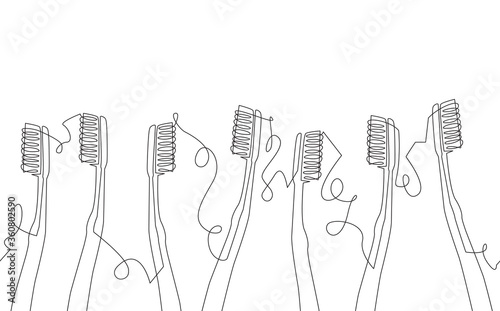Background with Continuous line Drawning Toothbrushes and Space for Trext. Seamless Vector Pattern.  
Can be used for create a poster, banner, packaging, home decor, advertising or other design work.