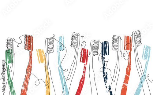 Background with Colorful Grunge Toothbrushes and Space for Trext. Seamless Vector Pattern.  
Can be used as an element to create a Poster, Banner, Packaging, Home Decor or other Design Work.