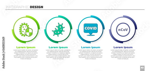 Set Shield protecting from virus, Virus, Corona virus covid-19 on location and Corona virus 2019-nCoV. Business infographic template. Vector