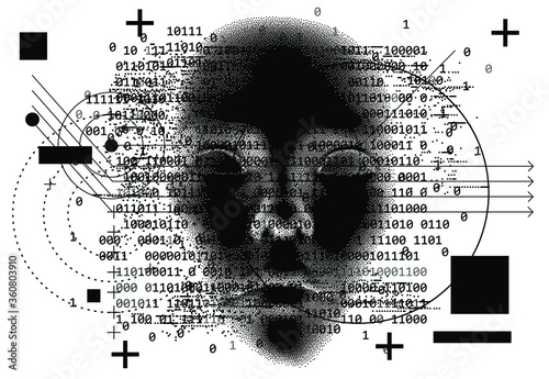 Fototapeta Naklejka Na Ścianę i Meble -  Abstract technology background with binary code and 3d face mask. Conceptual illustration of Artificial intelligence.