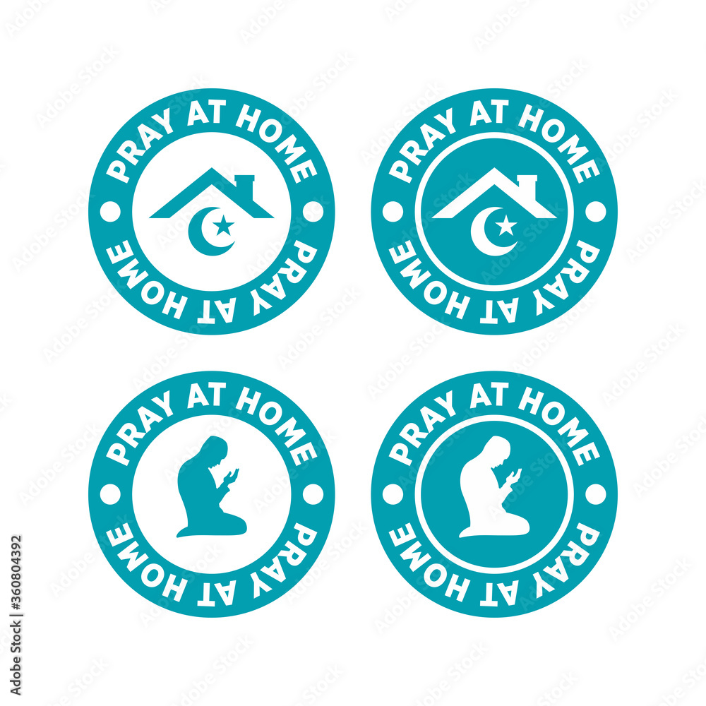 Set of Pray at Home Logo Vector, Label, Emblem. Social Media Content Symbol Stay at Home.
