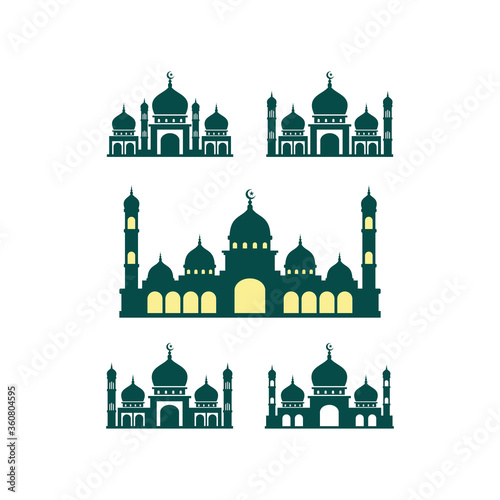Set of mosque logo vector design. Islamic mosque icon.