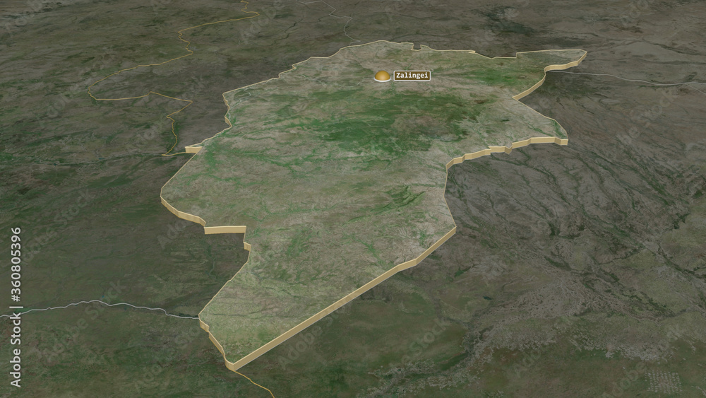 Central Darfur, Sudan - extruded with capital. Satellite
