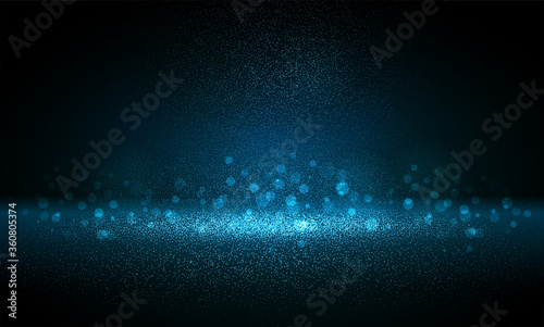 Luxury blue gold glitter particles on black background. Blue glowing lights magic effects. Glow sparkles, vector illustration.