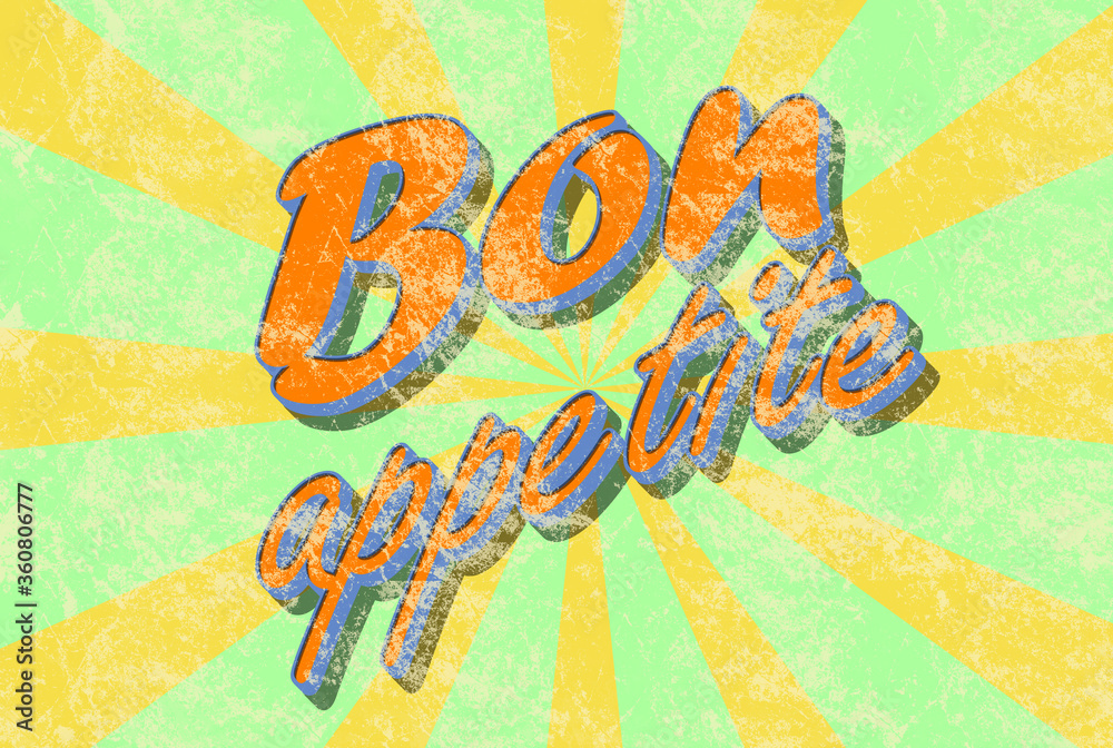 Bon appetit words on bright striped background