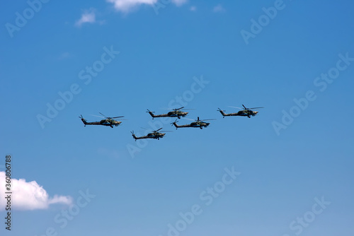 06/24/2020. Moscow Russian Federation. Military aircraft fly to victory parade
