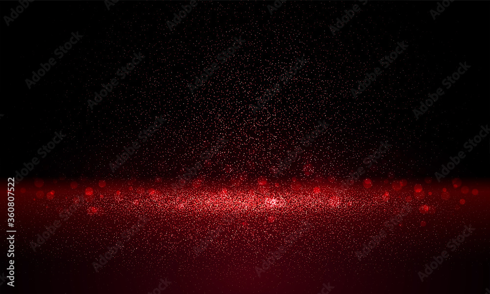 Luxury red gold glitter particles on black background. Red glowing lights  magic effects. Glow sparkles, vector illustration. Stock Vector | Adobe  Stock