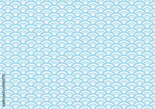 青海波の水色系和柄パターン 線幅の変化する模様