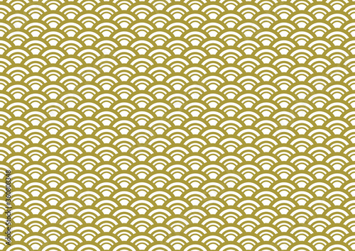 青海波の金色系和柄パターン 線幅の変化する模様