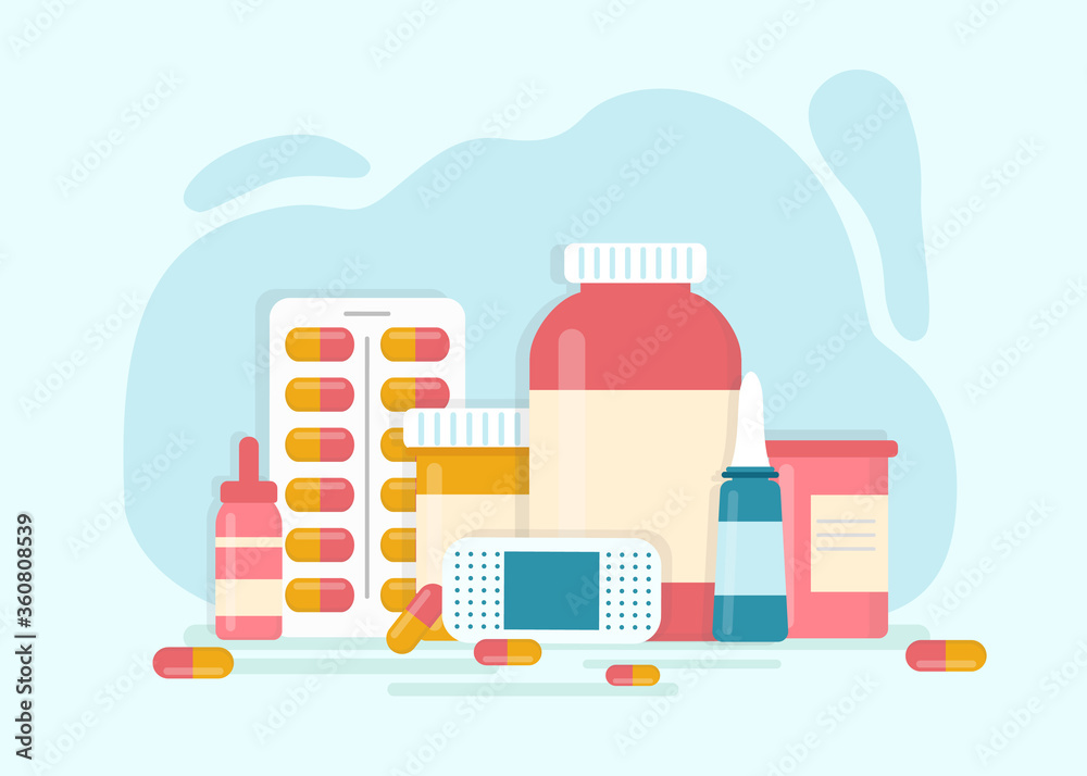 Diverse medical drugs over blue, vector image Diverse medical drugs over blue, vector image