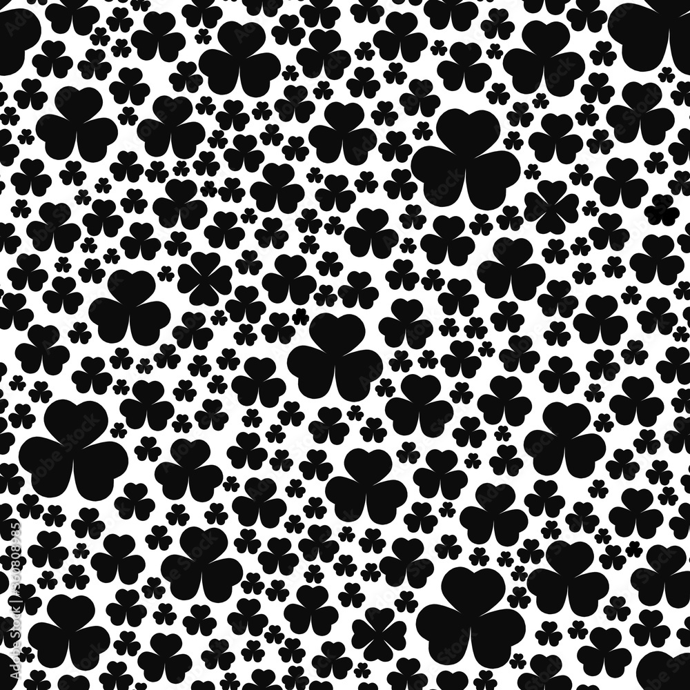 Black clover leaves on white background. St.Patrick 's Day. Isolated on white background. Abstract graphic black-white stock illustration. Template for coloring, textures and another design. Black clover leaves on white background. St.Patrick 's Day. Isolated on white background. Abstract graphic black-white stock illustration. Template for coloring, textures and another design.