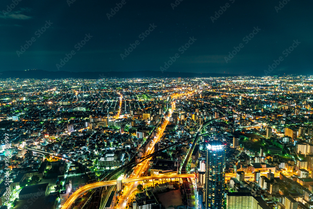 Fototapeta premium 大阪あべのハルカス夜景,関西,日本 Osaka Abeno Harukas night view, Kansai, Japan