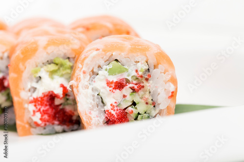 A fragment of sushi rolls Philadelphia close-up.