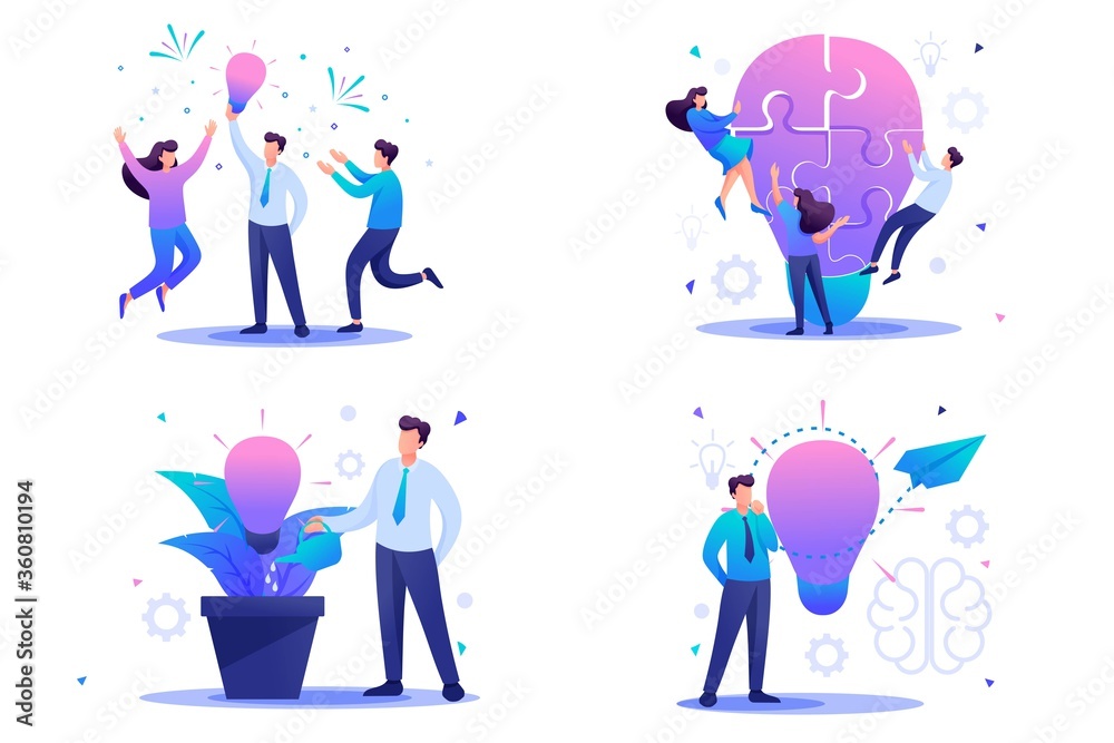 Set Flat 2D concepts to create new ideas, startup. Brainstorm business ideas. For Concept for web design Set Flat 2D concepts to create new ideas, startup. Brainstorm business ideas. For Concept for web design