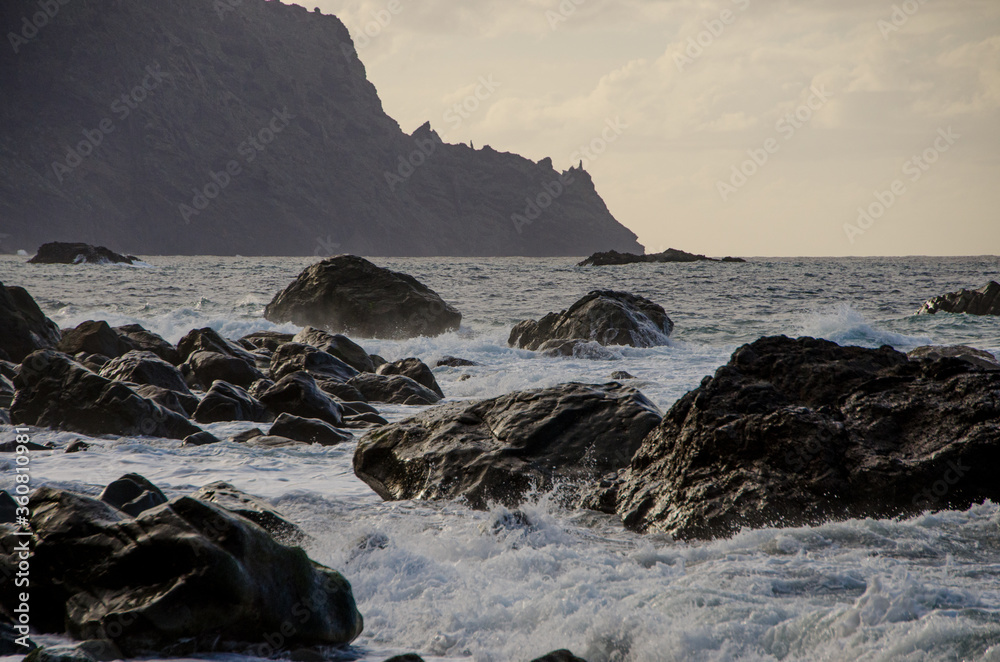 Obraz premium Views of the Benijo beach, in the Anaga Rural Park, in Santa Cruz de Tenerife. Canary Islands. Spain