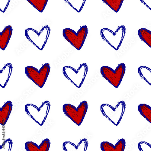 Seamless pattern with hand drawn hearts, vector illustration