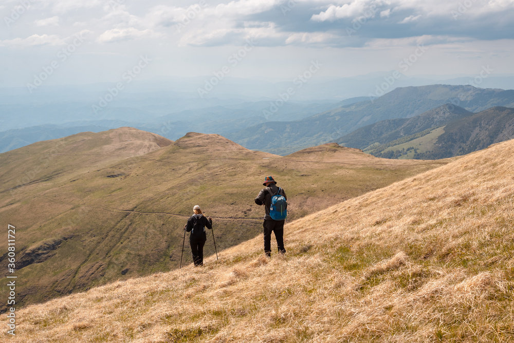 People hiking in mountain on Balkan mountains in Serbia