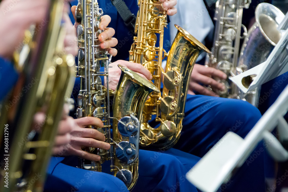 Fototapeta premium Music orchestra. Playing the wind instruments.