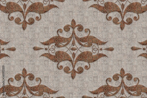 Abstract digital illustration of seamless brown vintage floral ornamental pattern photo