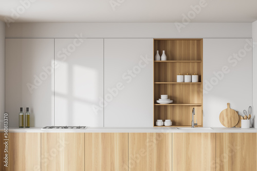 Wooden countertops in white kitchen