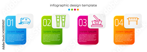 Set line Ice resurfacer, Crutch or crutches, Ice hockey cup champion and Hockey table. Business infographic template. Vector