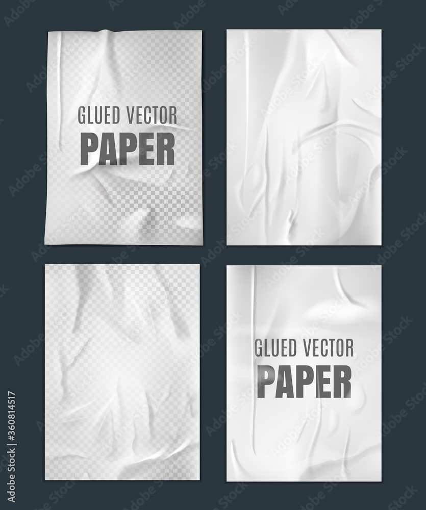 Vetor de Glued paper template. Wrinkled crumpled poster template set. Vector Realistic wet ...