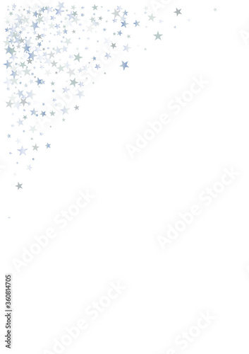 silver stars background, sparkling christmas lights confetti falling isolated on white. magic shining Flying stars glitter cosmic backdrop, sparkle vector border.