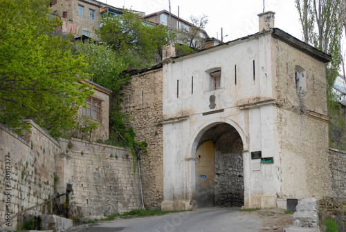 Naib Zakiry gate is the main entrance to the fortress. Gunib village  Dagestan  North Caucasus  Russia.