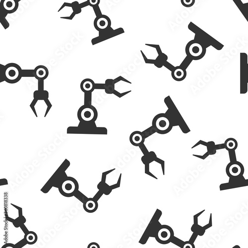 Robot arm icon in flat style. Mechanic manipulator vector illustration on white isolated background. Machine seamless pattern business concept.