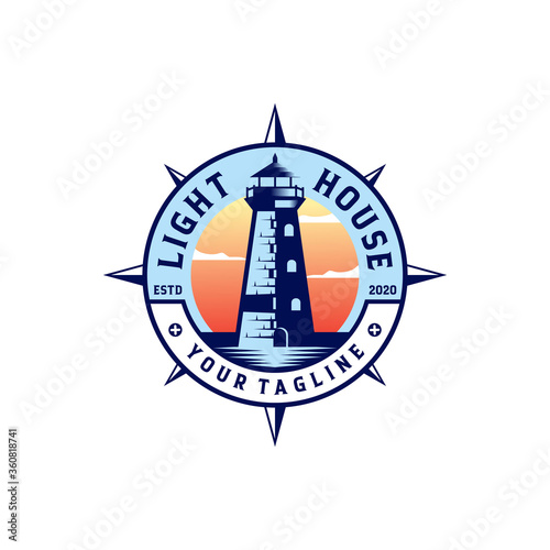 Vintage Lighthouse logo design template illustration