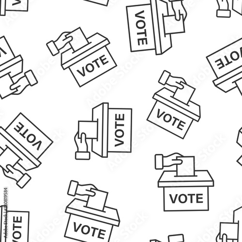 Vote icon in flat style. Ballot box vector illustration on white isolated background. Election seamless pattern business concept.