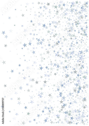 silver stars background, sparkling christmas lights confetti falling isolated on white. magic shining Flying stars glitter cosmic backdrop, sparkle vector border.