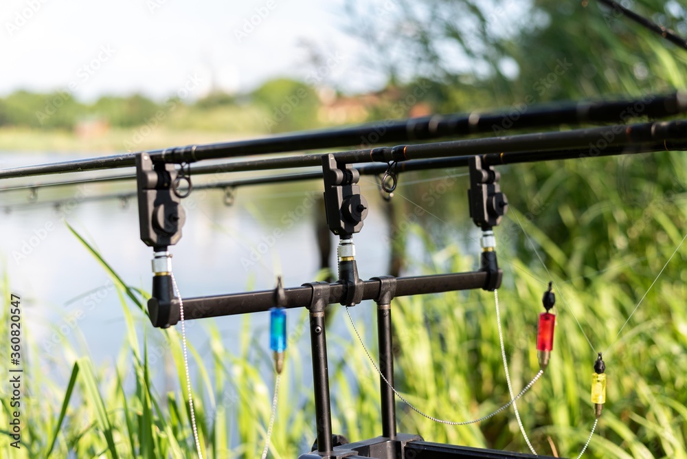 carp fishing alarm isolated. carp fishing rods on rod pod carp fishing alarm isolated. carp fishing rods on rod pod