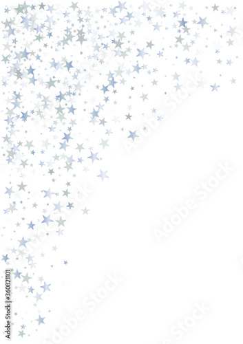 silver stars background, sparkling christmas lights confetti falling isolated on white. magic shining Flying stars glitter cosmic backdrop, sparkle vector border.