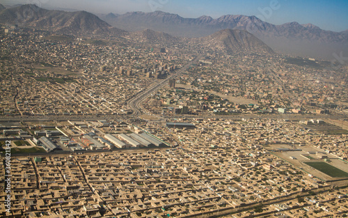 aerial view of the city and industrial in Kabul, Afghanistan