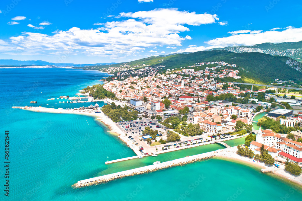 Crikvenica. Town on Adriatic sea waterfront aerial view.