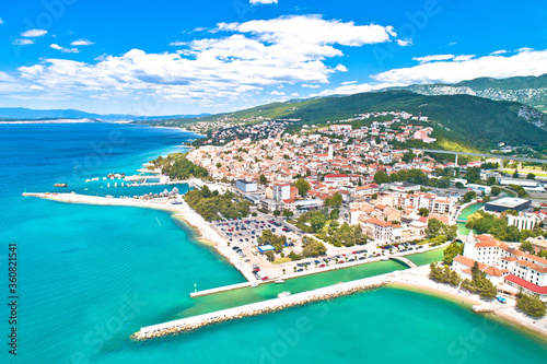 Crikvenica. Town on Adriatic sea waterfront aerial view. © xbrchx