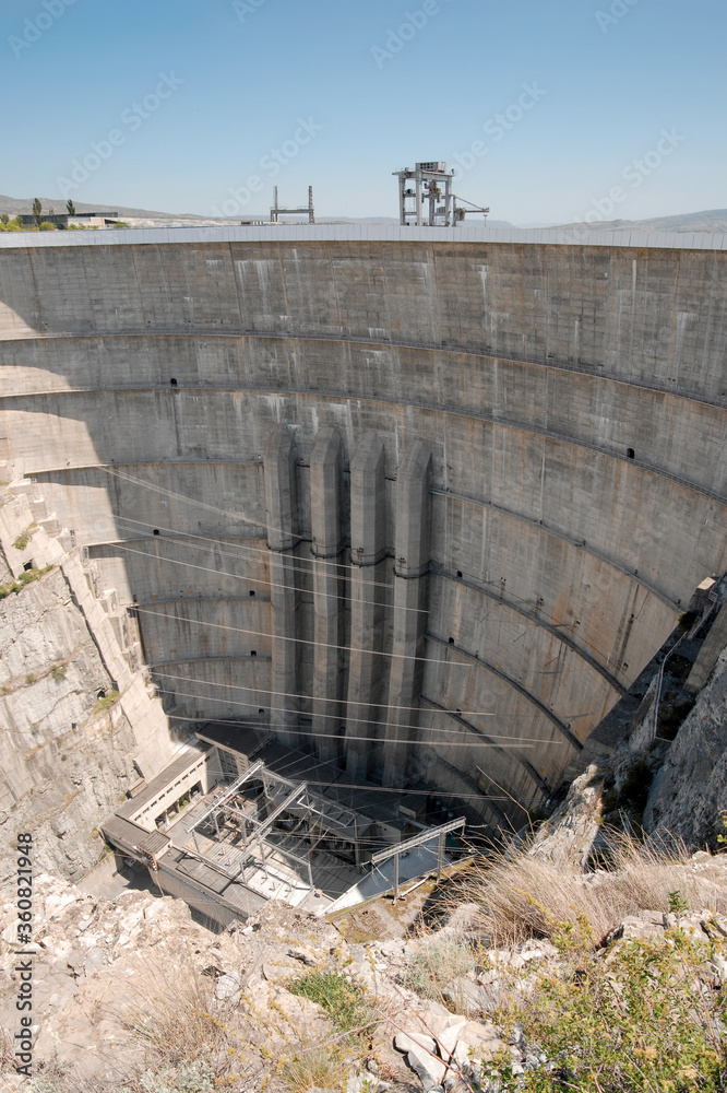 The dam of the Chirkei hydroelectric power station. Dagestan, North Caucasus, Russia. The dam of the Chirkei hydroelectric power station. Dagestan, North Caucasus, Russia.
