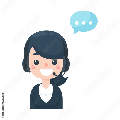 Vector cartoon staff callcenter dressed in polite dress Waiting on the phone to receive customer problems.