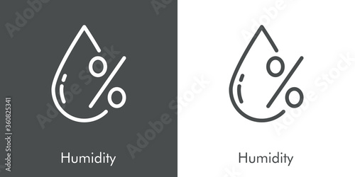 Concepto aire acondicionado. Icono plano lineal gota de agua con palabra humidity en fondo gris y fondo blanco