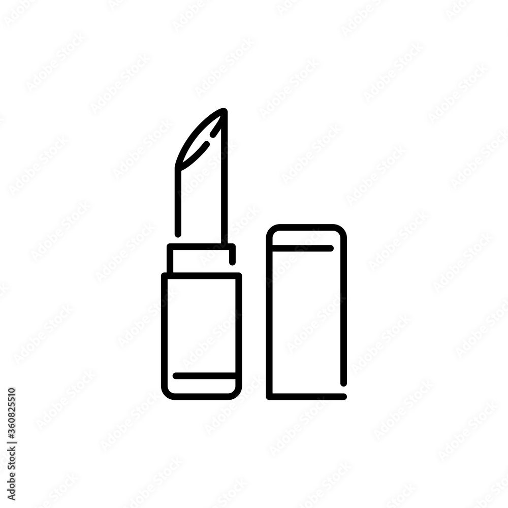 Concepto maquillaje y belleza. Icono plano lineal lápiz labial en color negro