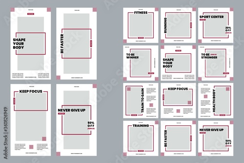 Sports social media template pack to promote your brand and advertise on different social media channels.  designs for promotion.