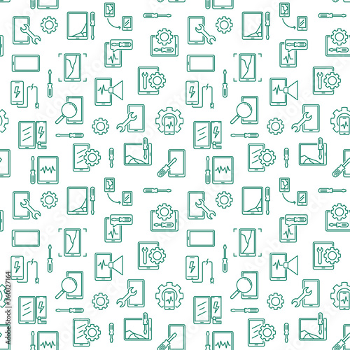 Tablet and Phone Repair vector concept thin line seamless pattern or background