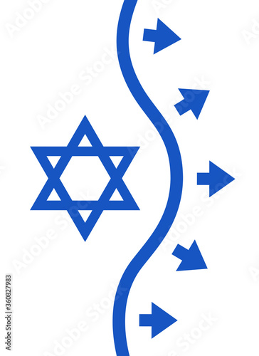 Israel is expanding, spreading and enlarging its territory - annexation, occupation and capture of territorial area and zone. Vector illustration.