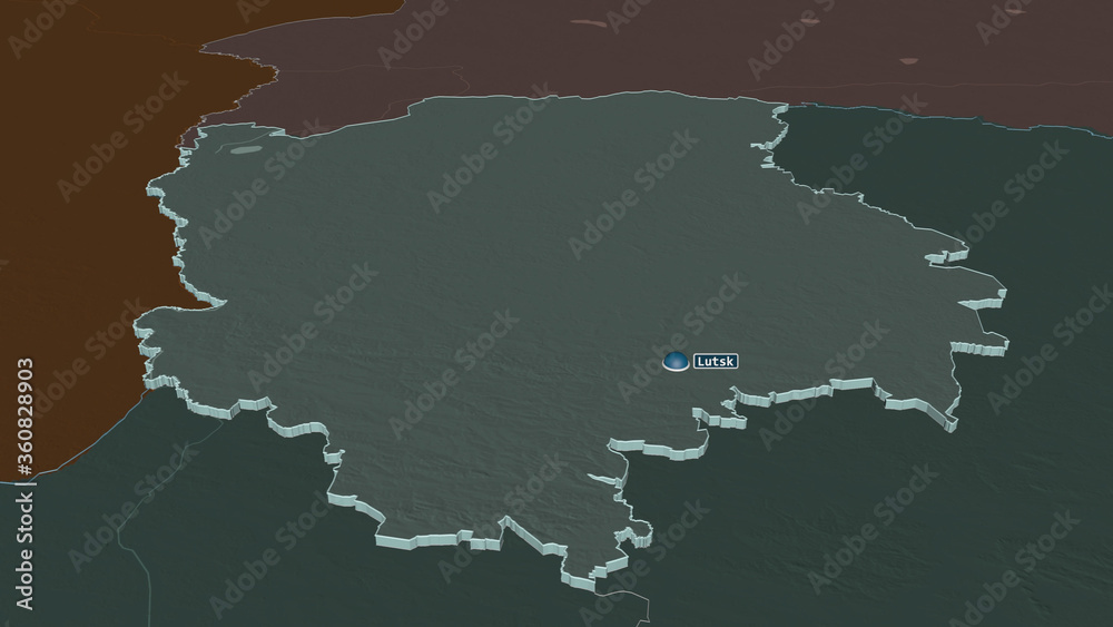 Volyn, Ukraine - extruded with capital. Administrative Volyn, Ukraine - extruded with capital. Administrative