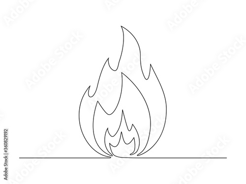 Continuous line fire flame vector. One line art fire drawing isolated illustration